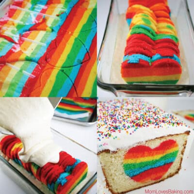 How to Make a Rainbow Heart Surprise Inside Cake - Mom Loves Baking