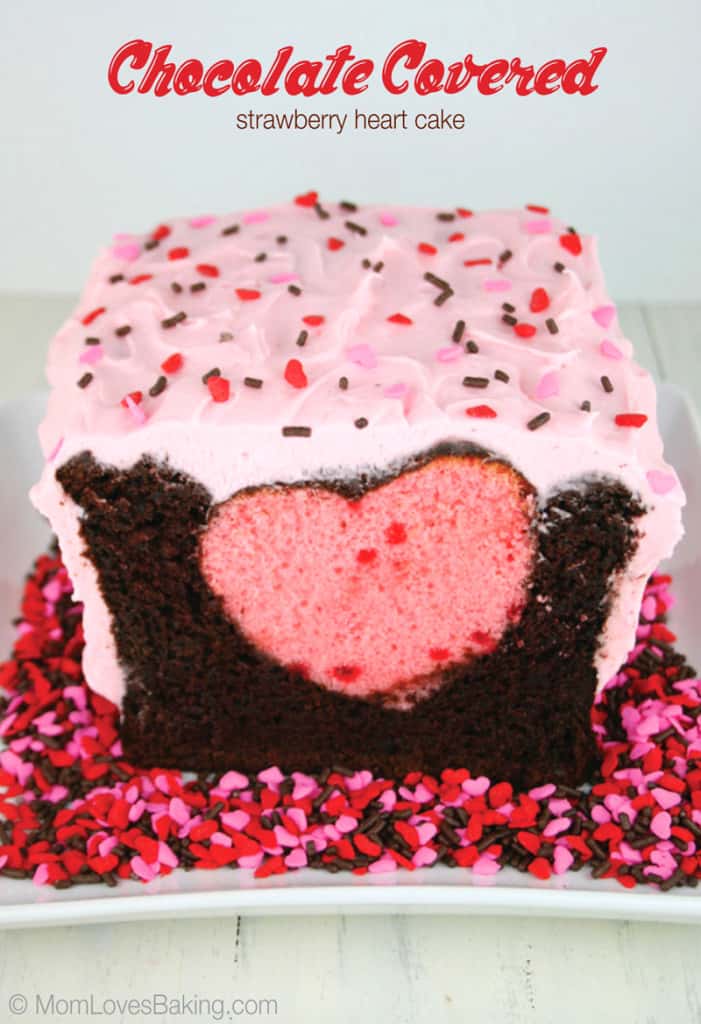 Chocolate Covered Strawberry Heart Cake - Mom Loves Baking