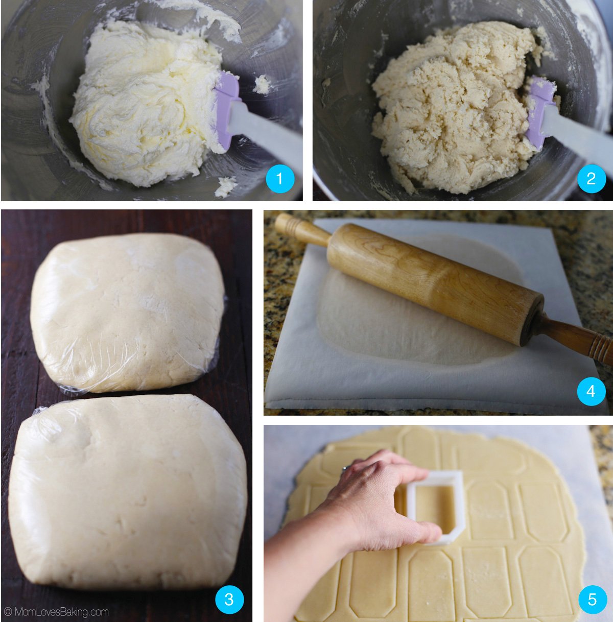 Steps showing how to make tea bag sugar cookies.