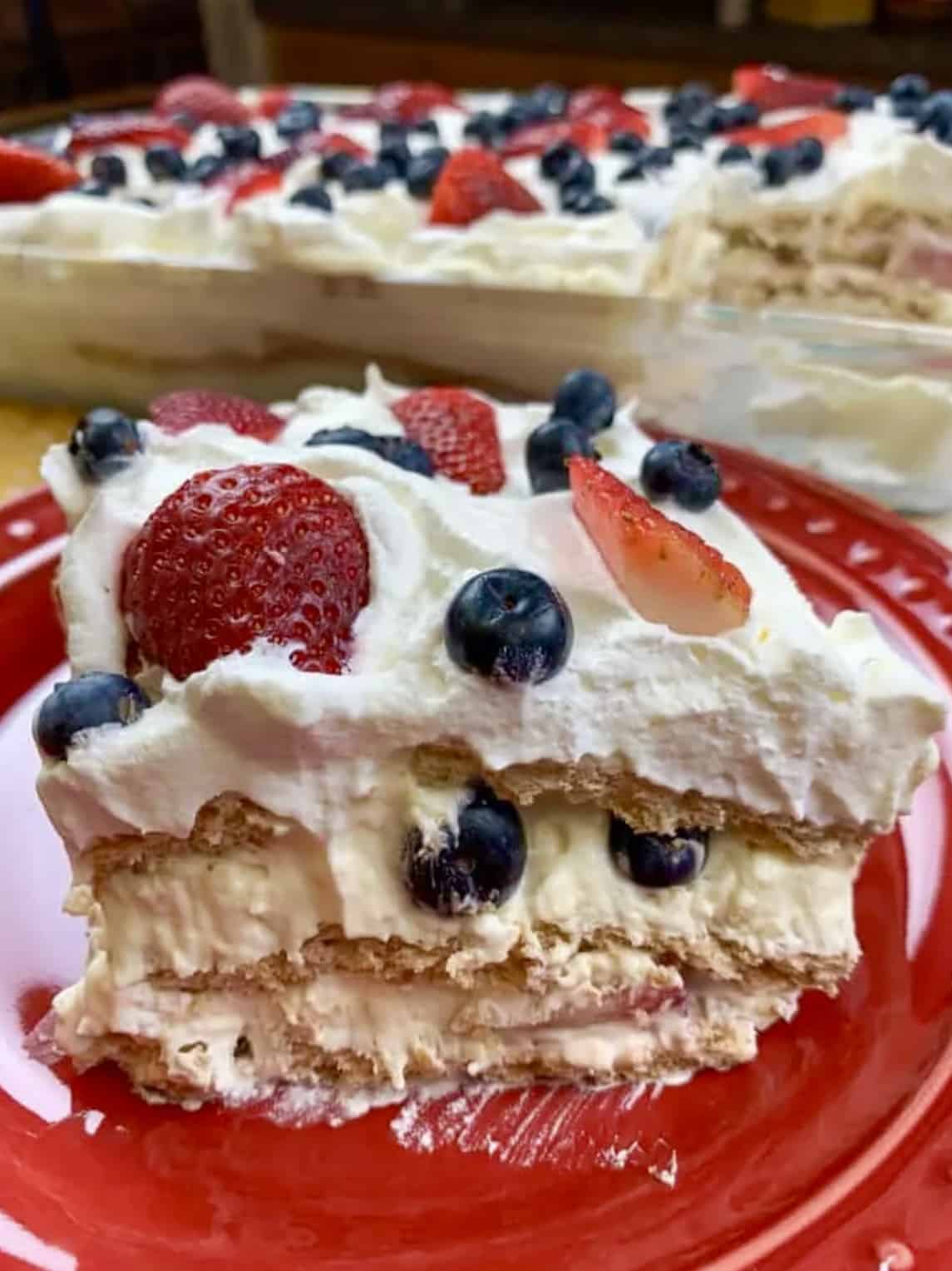 Fourth of July easy icebox cake with berries.
