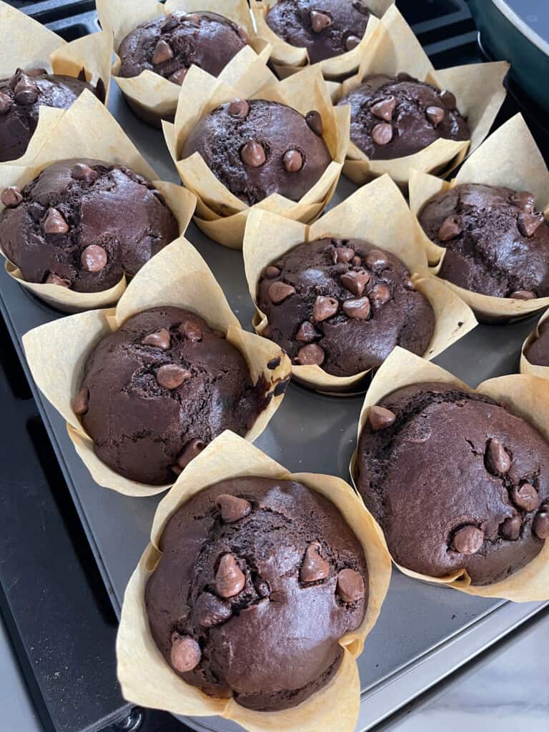 Bakery-Style Double Chocolate Chip Muffin Recipe - Mom Loves Baking