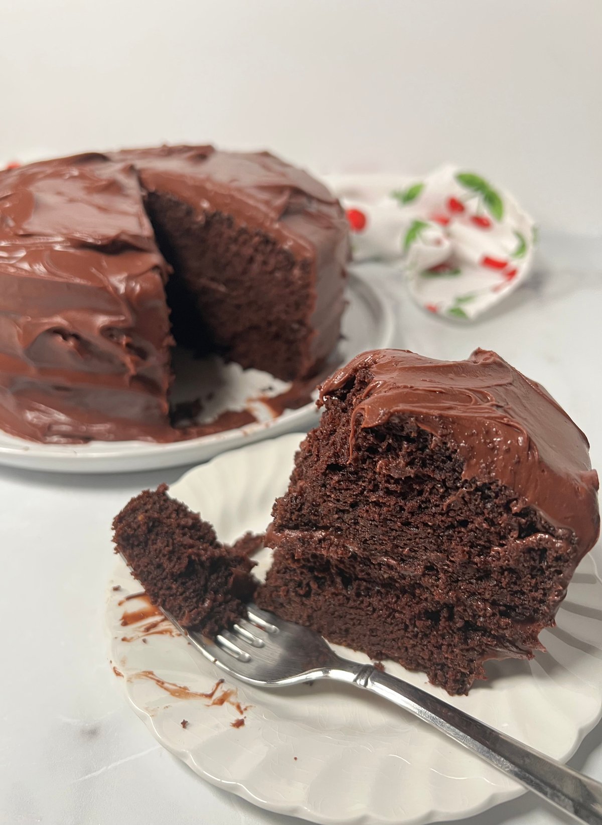 Slice of chocolate cake.