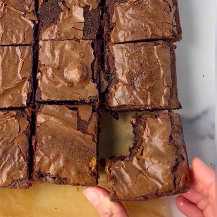 Slutty brownies cut into squares.