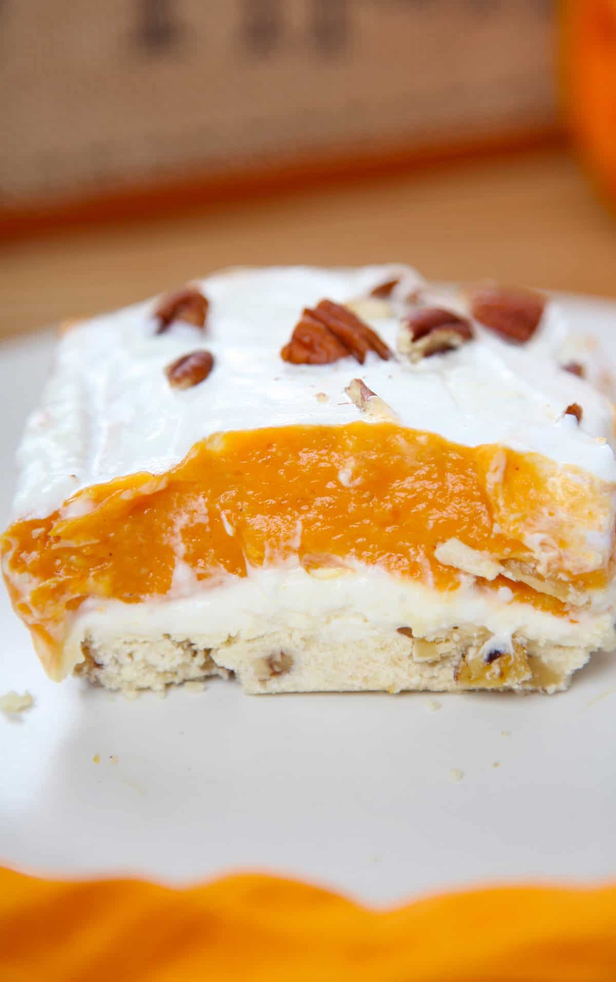 Really delicious no bake pumpkin dessert.