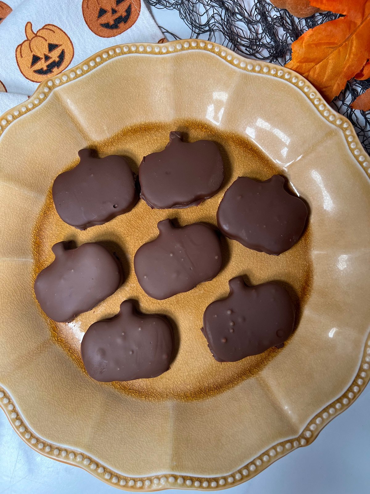 Pumpkin shaped reese's pb cups.