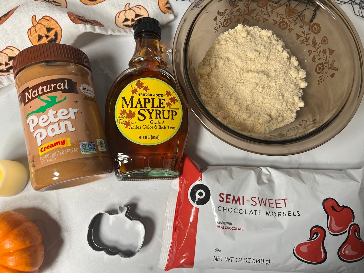 Ingredients needed to make healthier peanut butter cups.