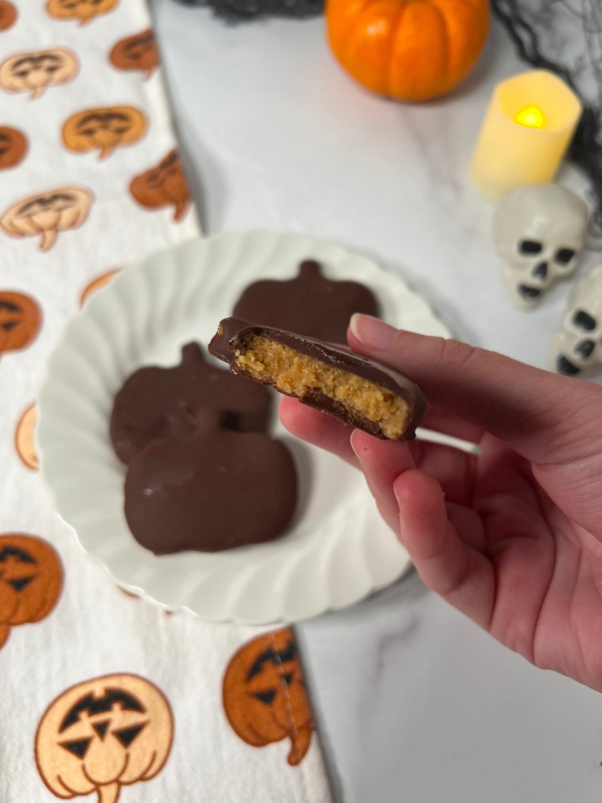 Yummy pb cup shaped like a halloween pumpkin.