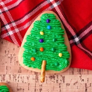 Sugar cookies shaped like Christmas trees.