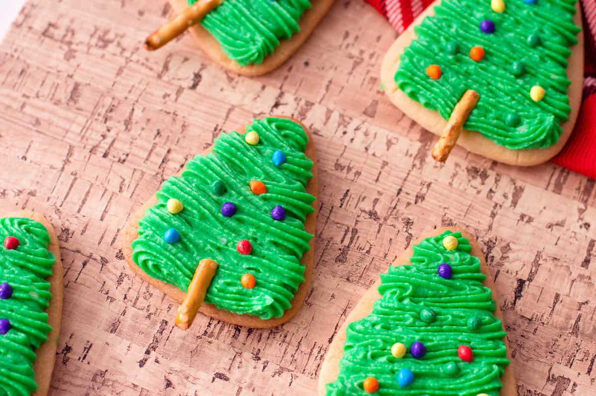 Christmas tree shaped sugar cookies.