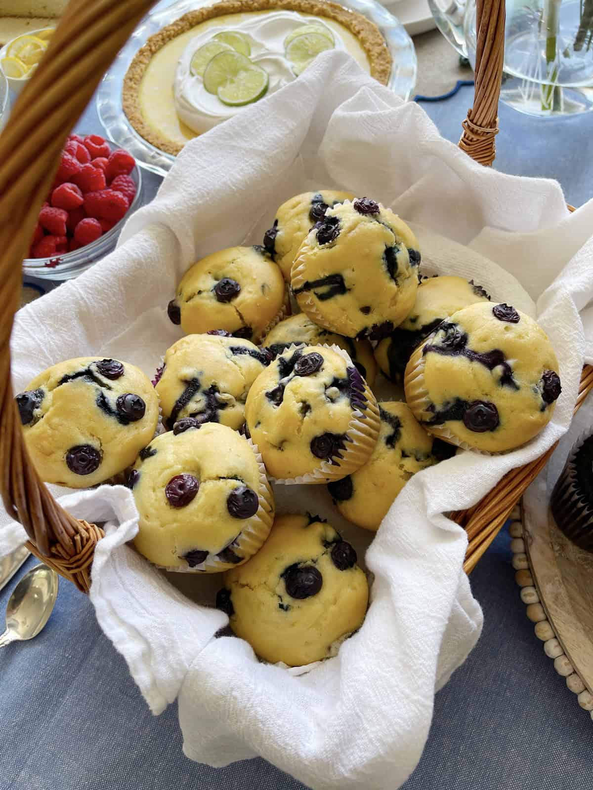 Basket of blueberry muffins.